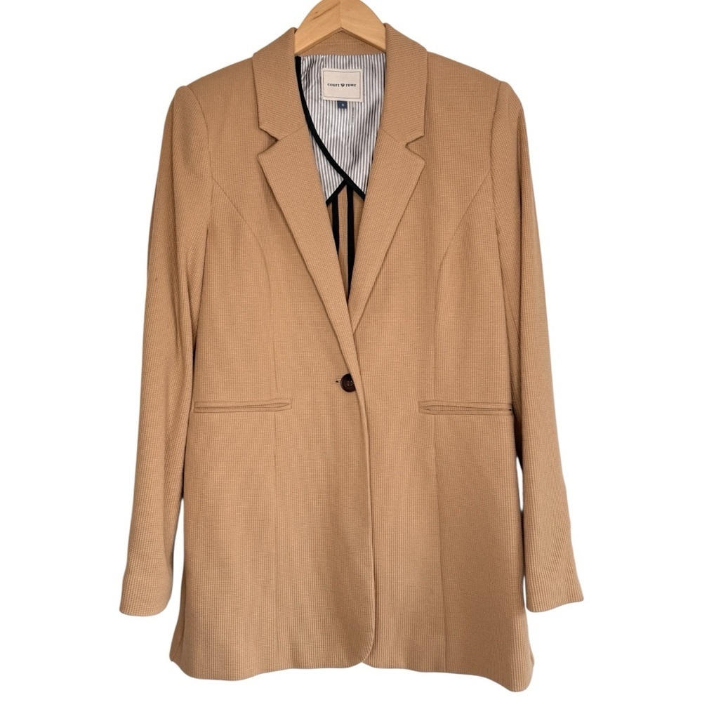 NEW COURT & ROWE Textured Single-Button Longline Micro Waffle Blazer Women’s S